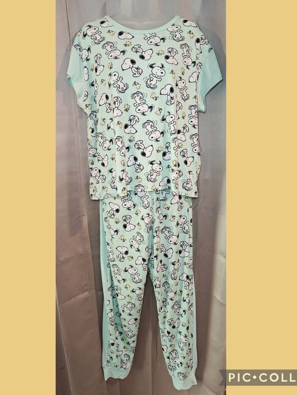 🐶Peanuts Snoopy & Woodstock Ribbed 2-Piece Short Sleeve and Jogger Pajama Set🐶 - Picture 2 of 8